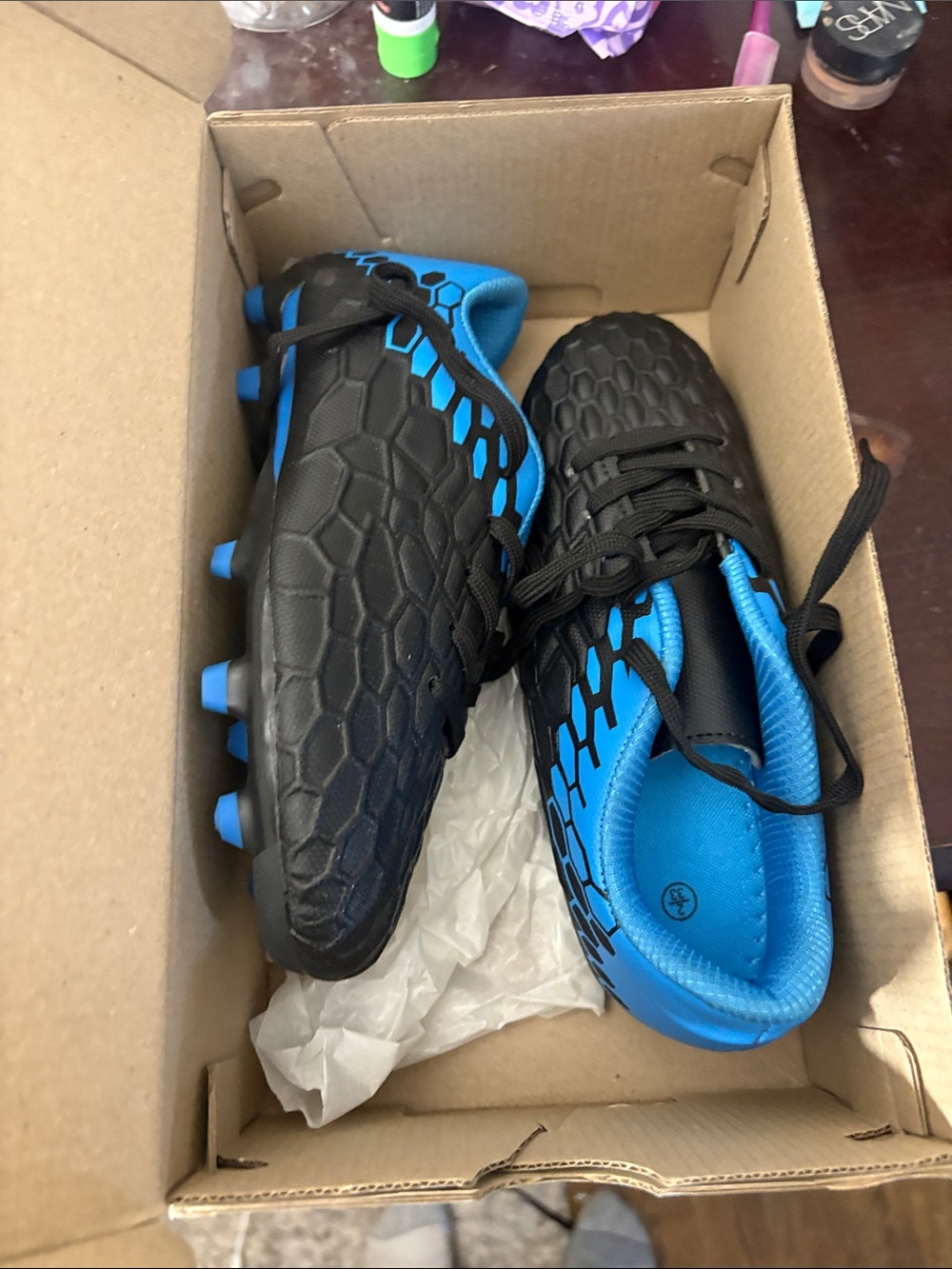 Hawkwell Black and Blue Kids Soccer Cleats
